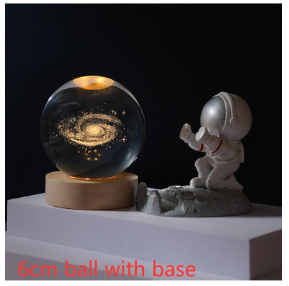 3D Crystal Ball Night Light Solar System Cosmic Theme LED Decoration Light Wooden Base