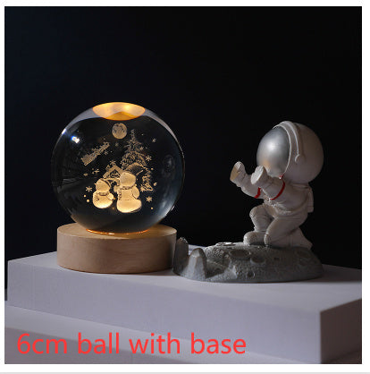 3D Crystal Ball Night Light Solar System Cosmic Theme LED Decoration Light Wooden Base