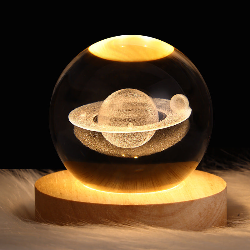 LED Night Light Galaxy Crystal Ball Table Lamp 3D Planet Moon