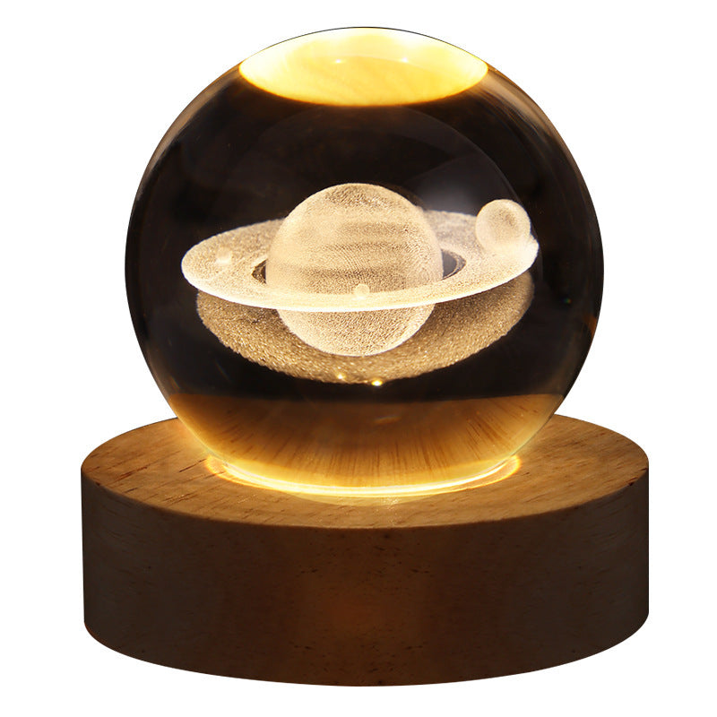 LED Night Light Galaxy Crystal Ball Table Lamp 3D Planet Moon