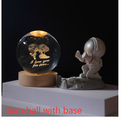 3D Crystal Ball Night Light Solar System Cosmic Theme LED Decoration Light Wooden Base