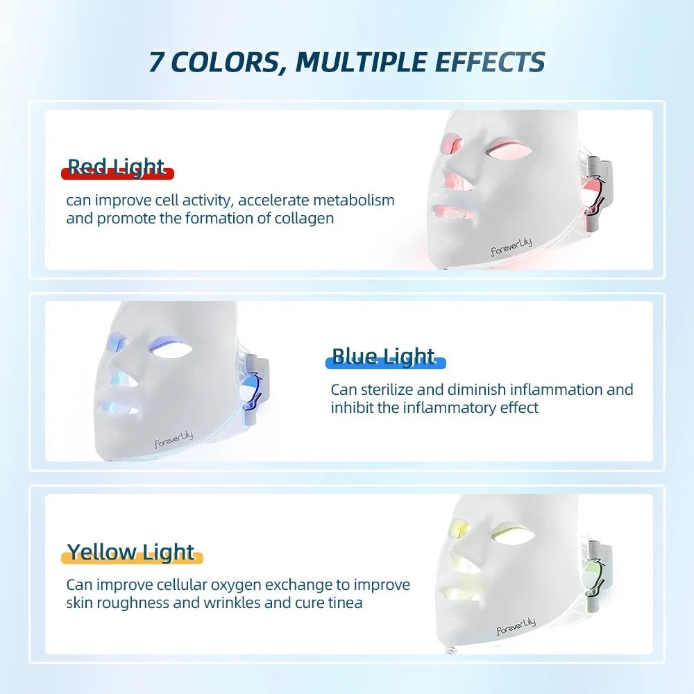 Foreverlily Gift Box 7 Colors LED Facial Mask Photon Therapy Brightening Face Skin Rejuvenation Acne Care Tools Anti-Wrinkle