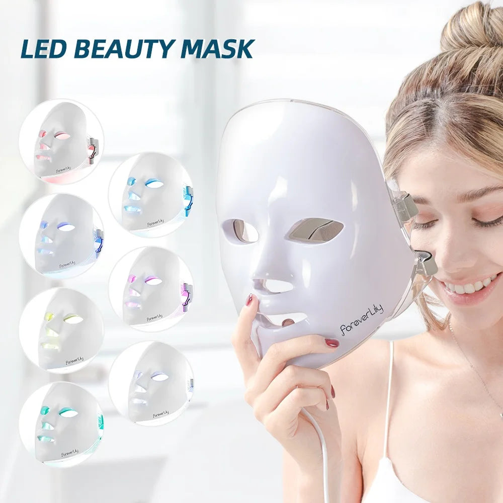 Foreverlily Gift Box 7 Colors LED Facial Mask Photon Therapy Brightening Face Skin Rejuvenation Acne Care Tools Anti-Wrinkle