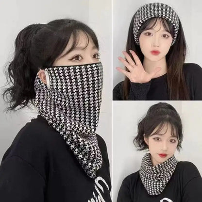 Winter Multi-functional Plaid Scarf Women Thermal Hanging Ear Mask Neck Protection Warm Headscarf Windproof Cycling Outdoor