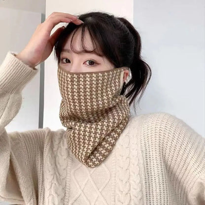 Winter Multi-functional Plaid Scarf Women Thermal Hanging Ear Mask Neck Protection Warm Headscarf Windproof Cycling Outdoor