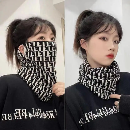 Winter Multi-functional Plaid Scarf Women Thermal Hanging Ear Mask Neck Protection Warm Headscarf Windproof Cycling Outdoor