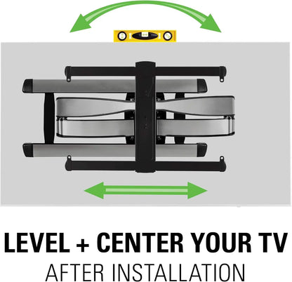 Full Motion TV Wall Mount for 42” to 90” TVs up to 125lbs Extend, Swivel, Tilt TV Mount Easy 3-Step DIY Instal Brushed Steel