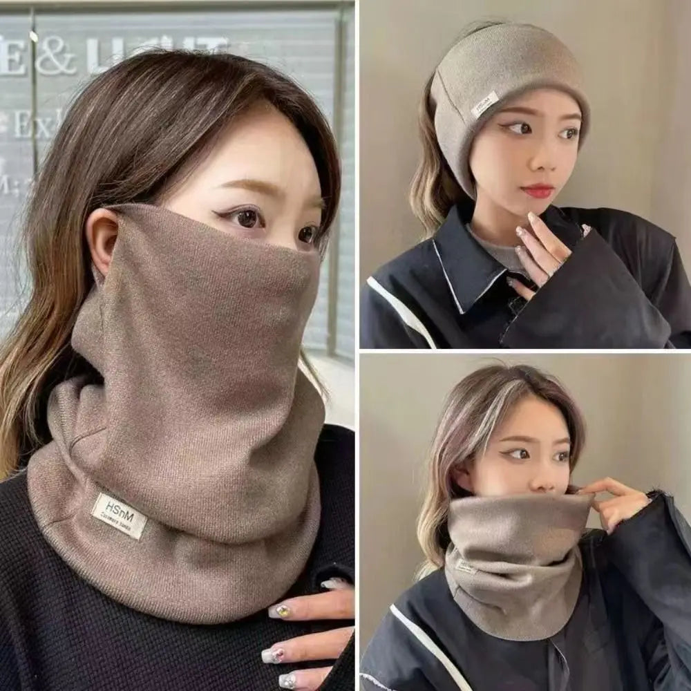 Winter Multi-functional Plaid Scarf Women Thermal Hanging Ear Mask Neck Protection Warm Headscarf Windproof Cycling Outdoor