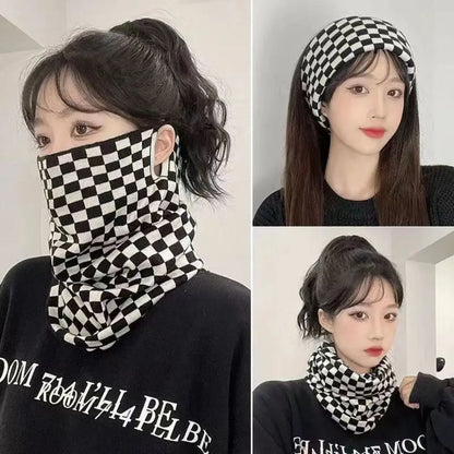 Winter Multi-functional Plaid Scarf Women Thermal Hanging Ear Mask Neck Protection Warm Headscarf Windproof Cycling Outdoor