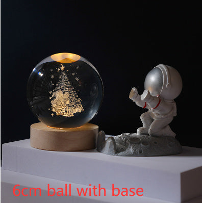 3D Crystal Ball Night Light Solar System Cosmic Theme LED Decoration Light Wooden Base