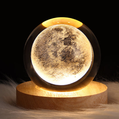 LED Night Light Galaxy Crystal Ball Table Lamp 3D Planet Moon