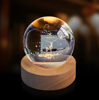 3D Crystal Ball Night Light Solar System Cosmic Theme LED Decoration Light Wooden Base